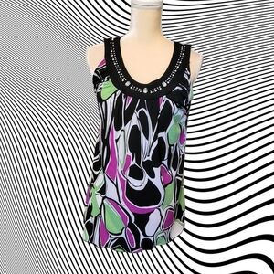 Carole Little Womens Size M Vintage Groovy Bling Sleeveless Blouse